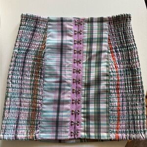 Urban Outfitters Lavender Plaid Hook-Front Smocked Mini Skirt